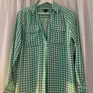 New Without Tags Green and White Gingham Ann Taylor Camp Shirt Size XS